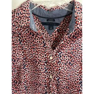 Tommy Hilfiger Red, Navy & White Printed Button-Up Blouse